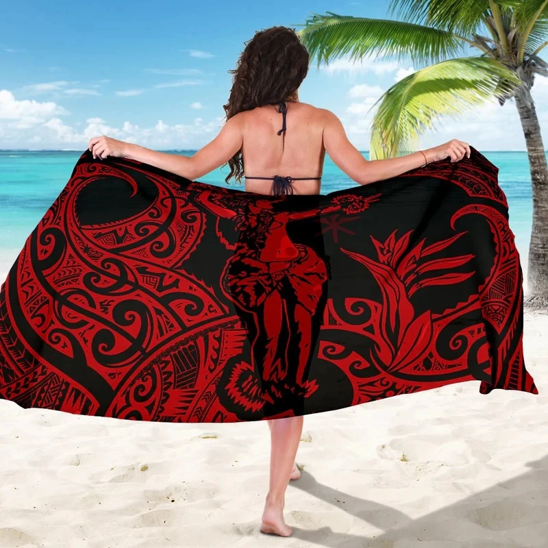 Polynesian Hawaii Sarong-Hula Girl Red Lava Lava Sarong Wraps For Women Cover Up Pareo Skirt Beachwear Wholesale in Bulk Bikini
