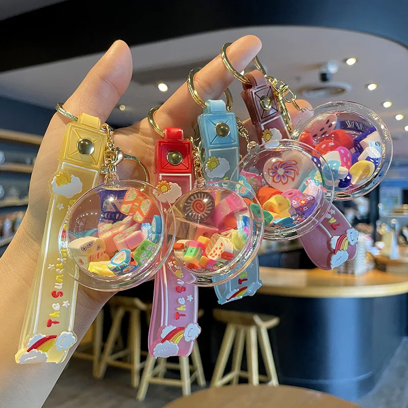 Good price liquid key chain colorful floating oil keychain charms in stock