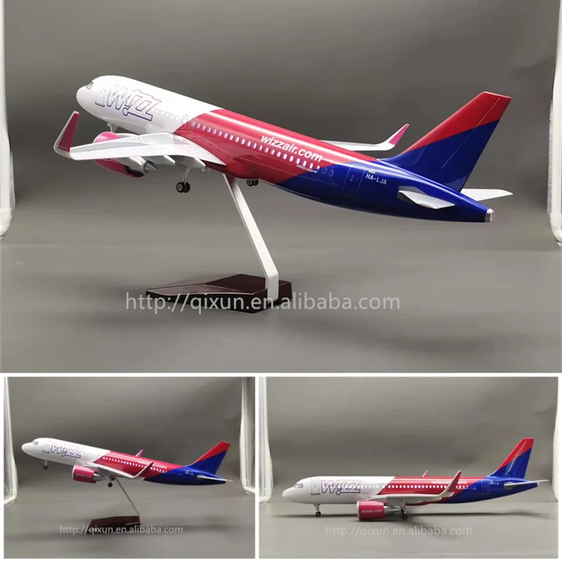 Резиновая модель самолета в масштабе 1:80 47 см A320 Wizz воздушная декоративная с колесами