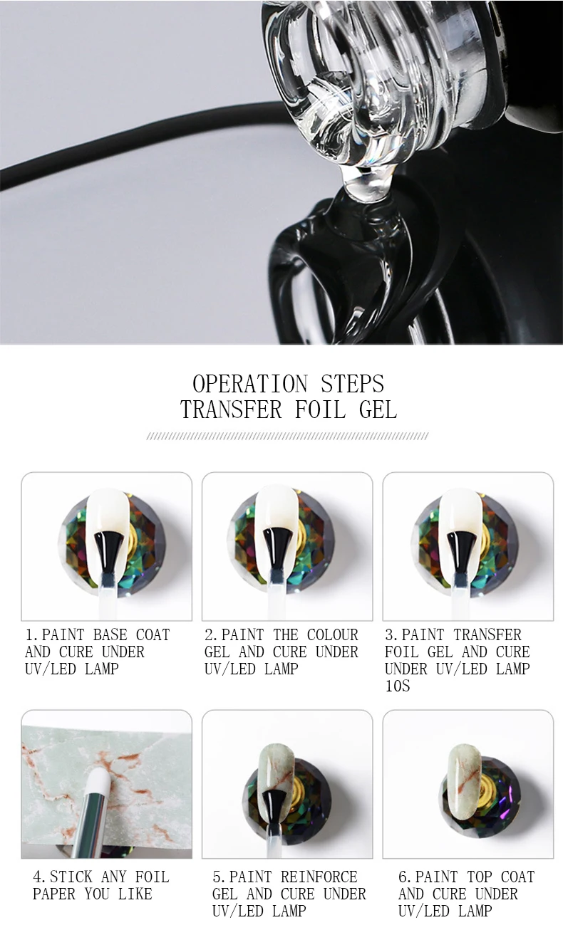 15ml Semi Permanent Soak Off UV LED Nail Foil Glue Gel Nail Polish Transfer Foil Gel for Nails Glue Art Stickers