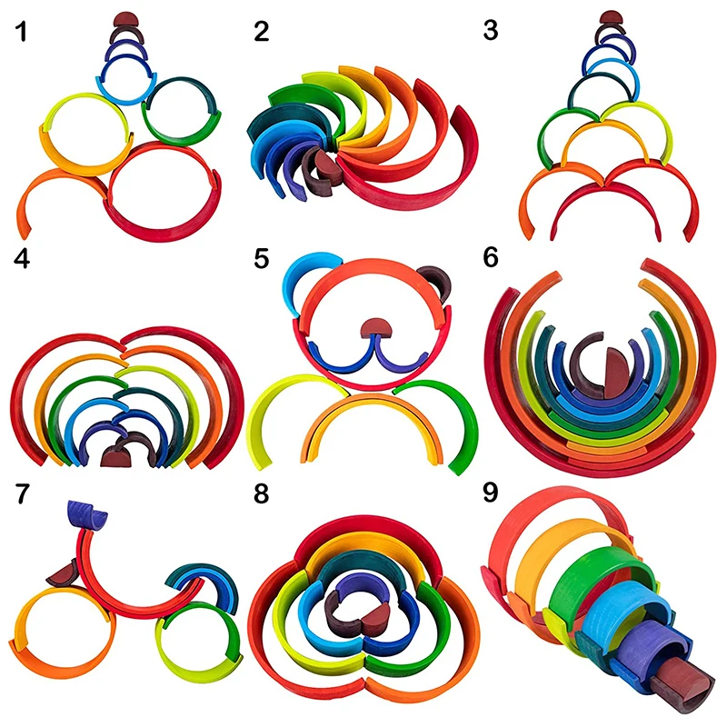 Montessori Wooden Arch Building Rainbow Stacking Educational Nesting Puzzle Blocks Learning Toys for Kids Age Group 3Y+