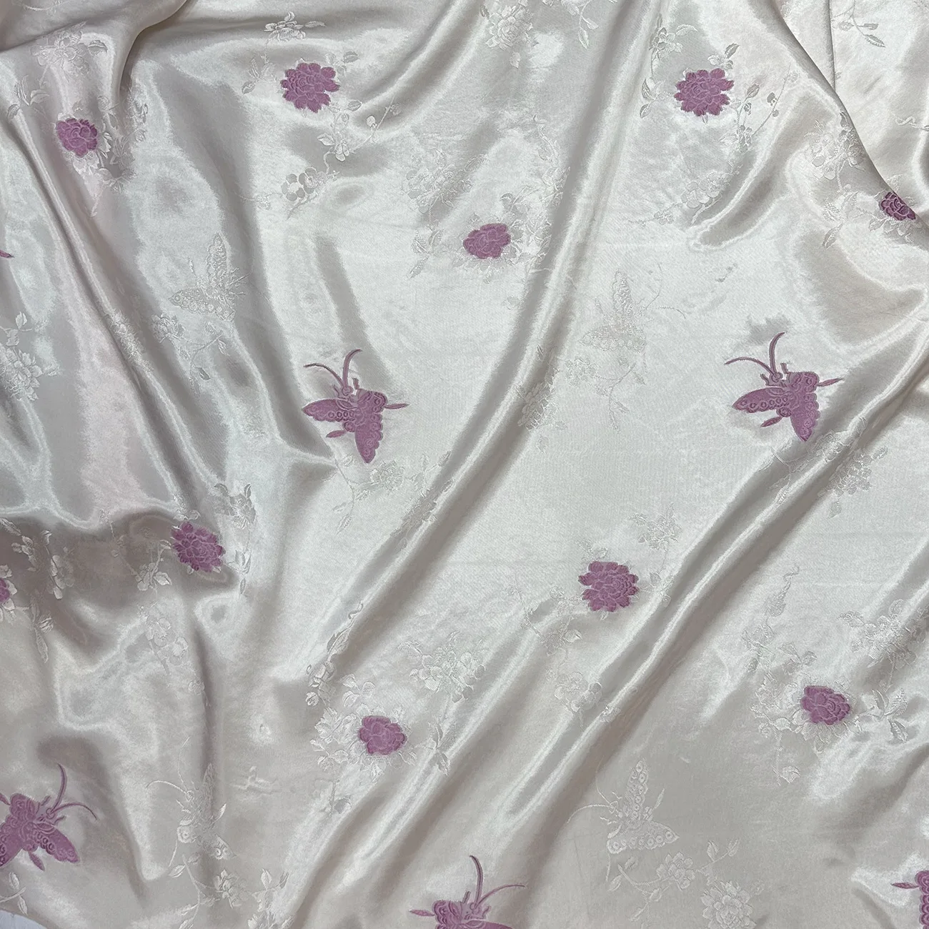 Fancy satin imitation silk fabric digital printed bamboo plum100% polyester jacquard satin fabric for dress