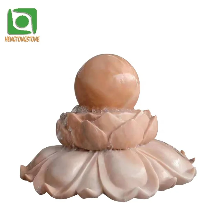 Открытый фэн-шуй украшение ручной работы розовый мрамор Лотос катящийся шар каменный фонтан