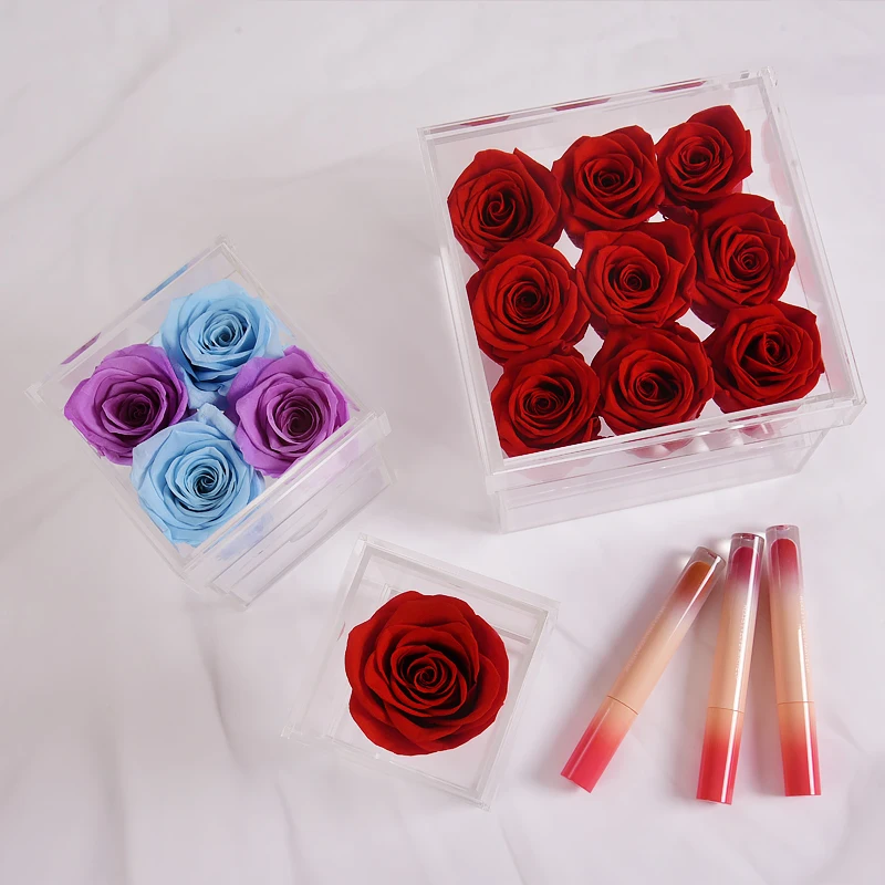 wholesale transparent clear acrylic box for preserved rose  acrylic gift flower boxs