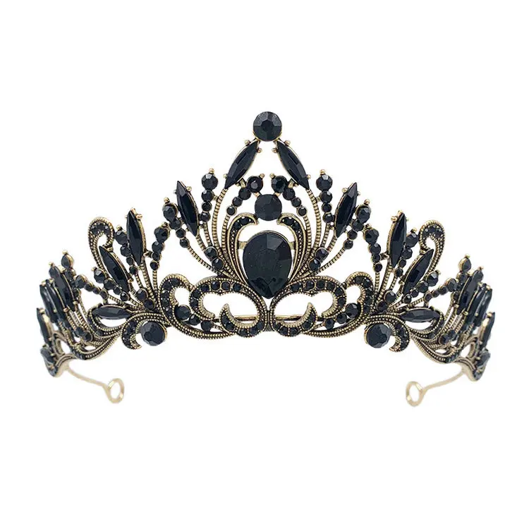 QS European and American bride crown rhinestone headpiece Baroque black retro simple beauty pageant crown wedding accessories