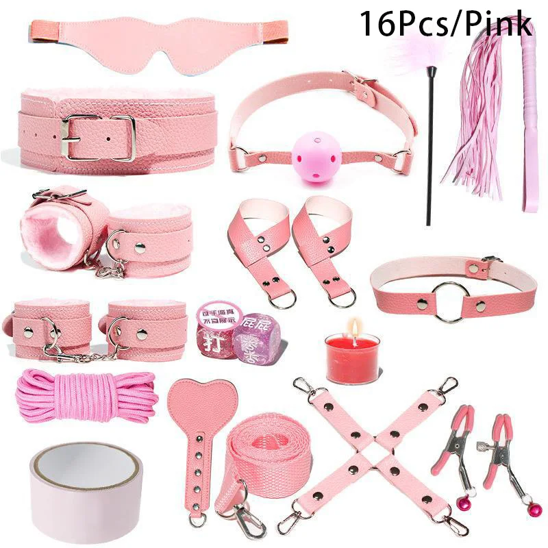 15Pieces In One Set Cheap Sexy Couple Games BSDM Fluffy Handcuffs Play Chain Colorful Costume Tools Sex Flirt Toys