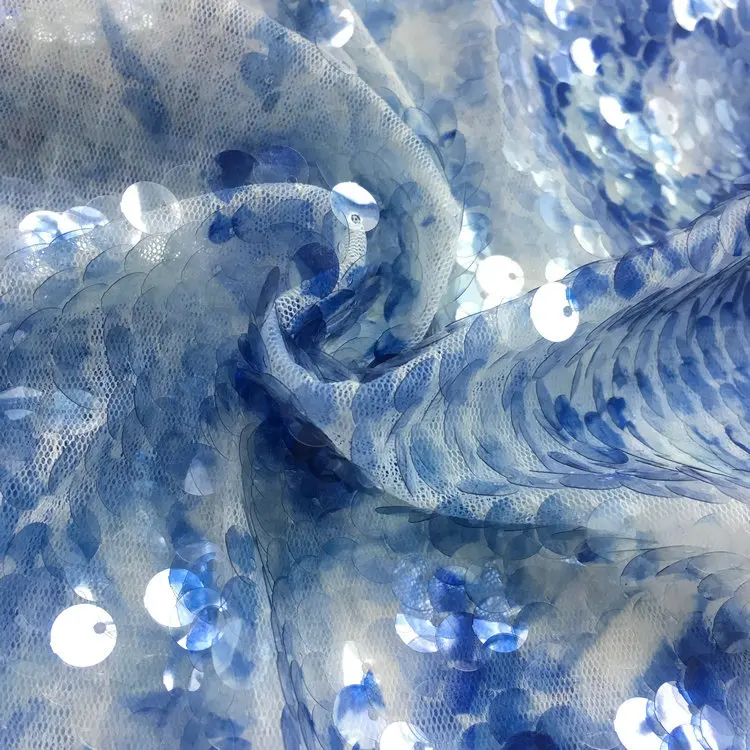 Wholesale 5mm fish scale embroidery transparent mesh printing double-sided sequin fabric