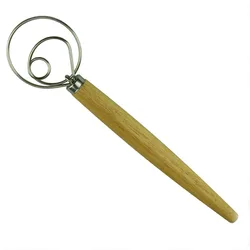 Wholesale wooden handle kitchen baking stainless steel 13 inch bread raw dough whisk mixer