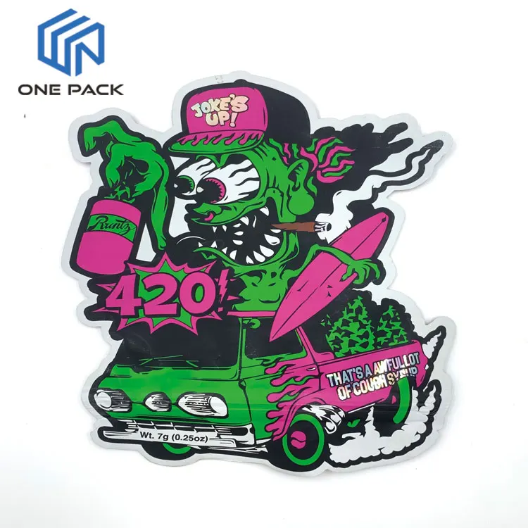 Special Shaped Custom Printed hologram Mylar Plastic jokes up 3.5g 7g Mylar Bags Die Cut Irregular Pouches with Ziplock bags