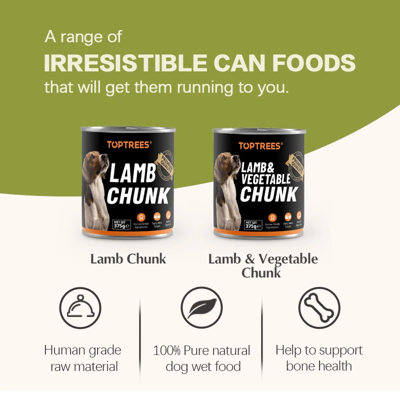 TOPTREES влажная еда CHUNK для собак: лакомство ягненок с овощами консервированные продукты 375 г Высококачественная домашних животных