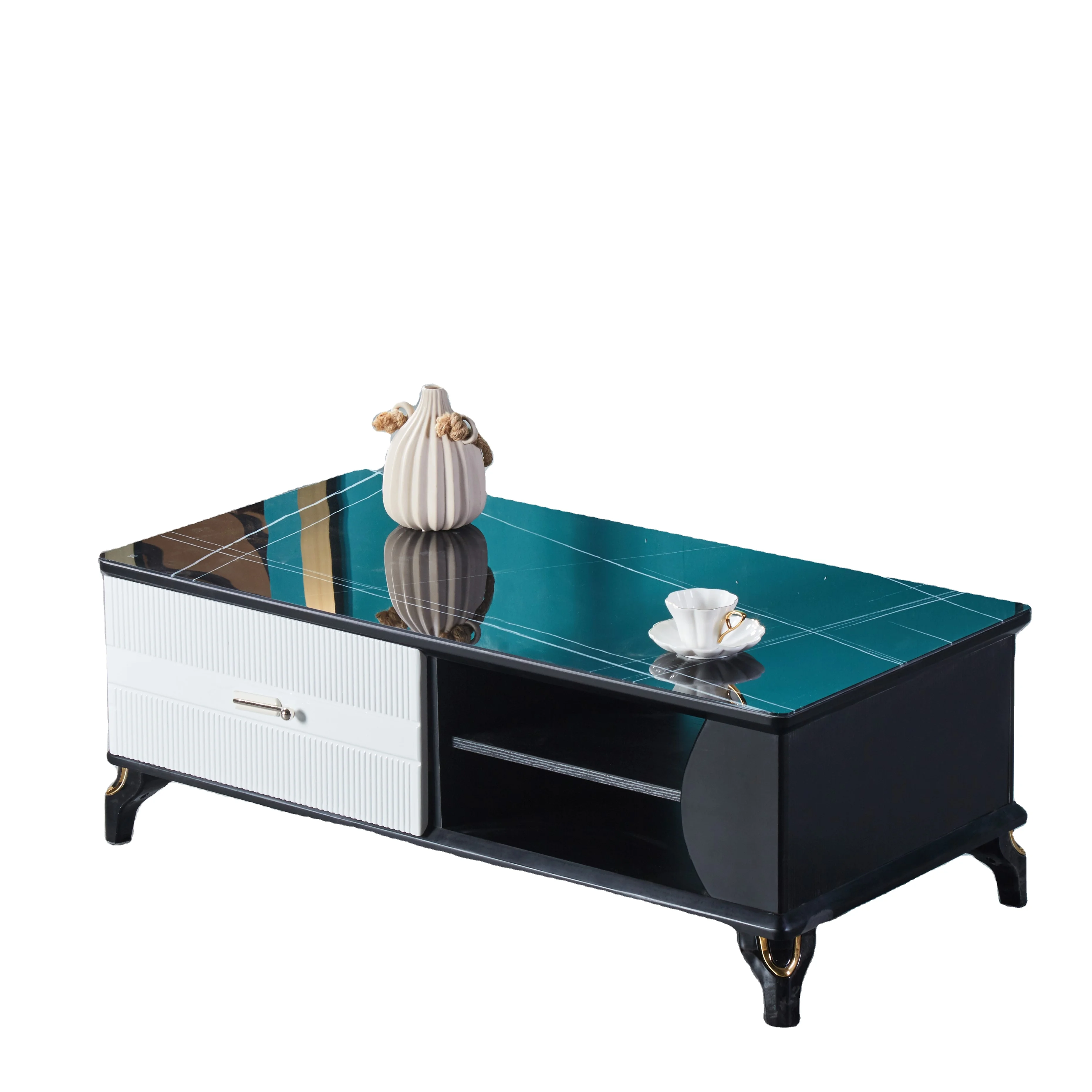 African Style Wood Tea Table Living Room Sofa Center Table glass top TV Table/cabinet with door