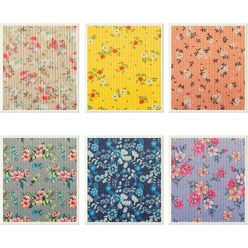 Good selling wholesale custom small floral printing 70% cellulose 30% cotton Sponge Cloth original Swedish dish cloth