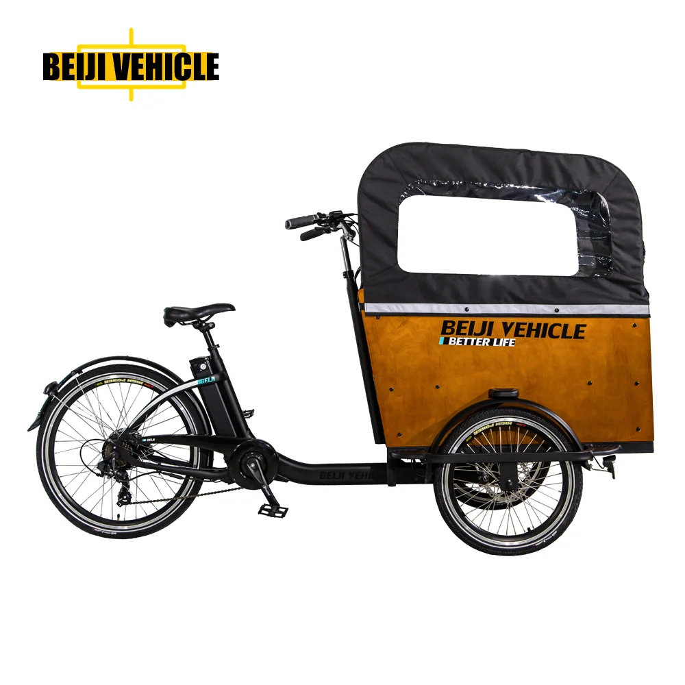 Cargo bike electric  frame tricycle three wheel ebike / family bike bicycle with rain cover