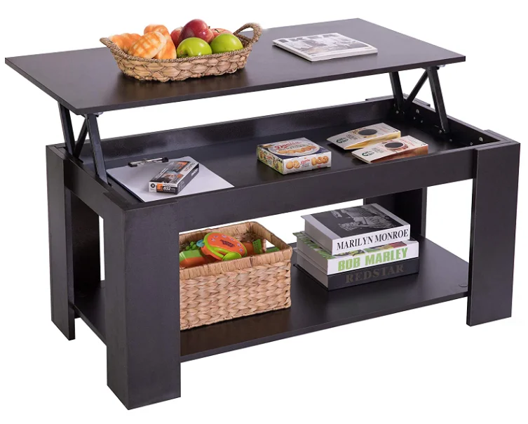 Современный деревянный журнальный столик Combohome с подъемным столешницким журнальным столиком с механизмами подъема черного цвета