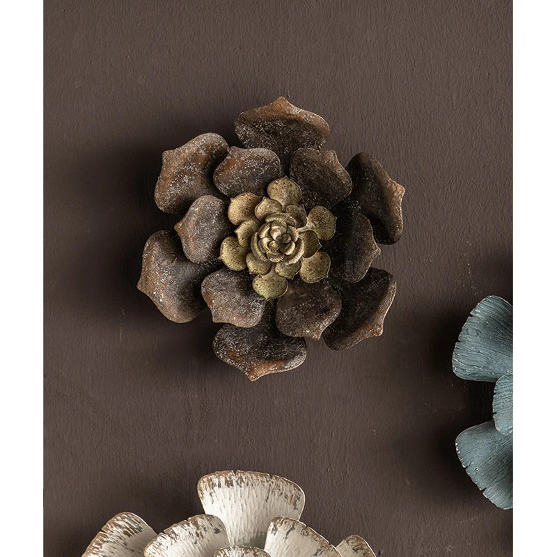 Retro Wrought Iron Sunflower Handicraft Display Art Wall Hanging Vintage Round Metal Flower Alloy Wall Decoration