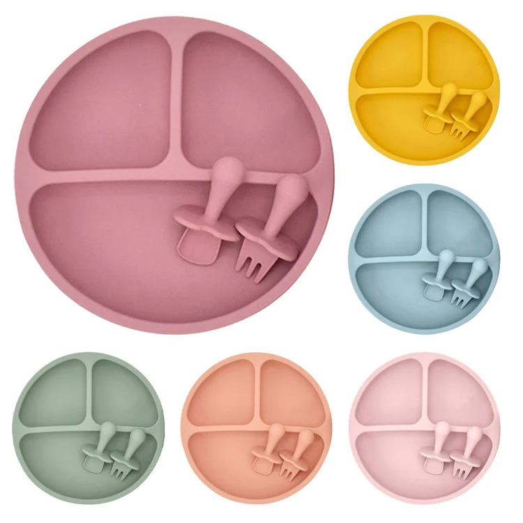 Food Grade Silicone  Baby Divided Suction Plate Silicone Tableware For Toddler