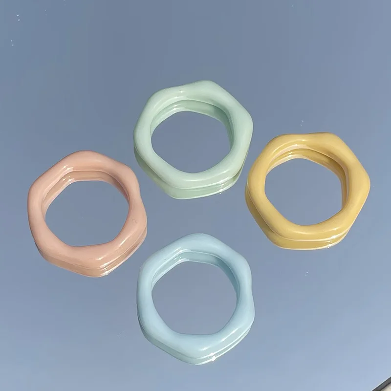 
MuXi Hollow hexagonal ring diy resin accessories candy color resin rings acrylic cute trendy rings 