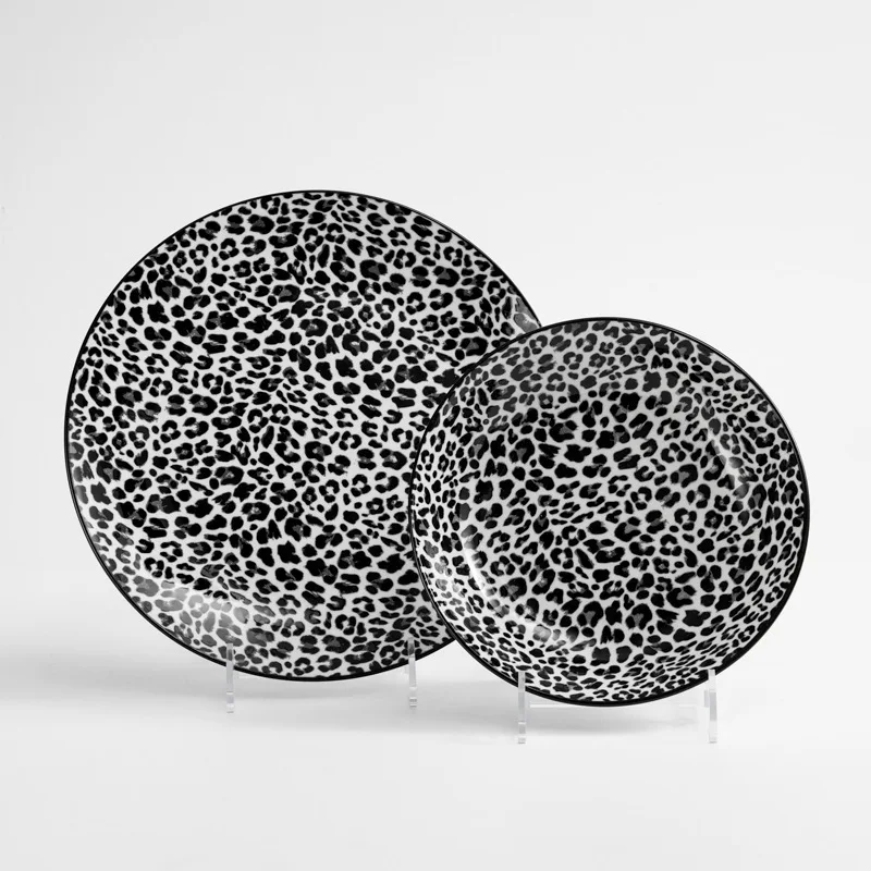 Leopard Ceramic Printed Tableware suit Moonlight Shallow Plate Western Steak Export to Europe and America