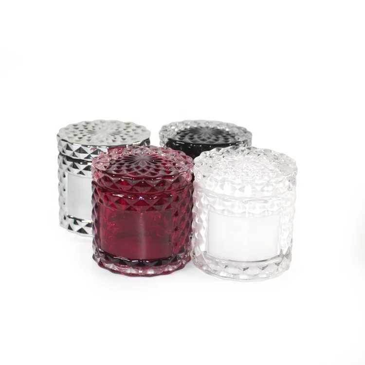 LANGXU silver gold red 50ml luxury hot sale painted gel cut hobnail emboss glass candle jars