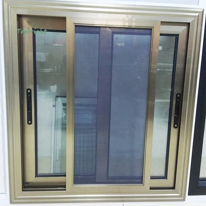 Outside 2 panel slide balcony glass window weatherproof mosquito net sliding aluminium window