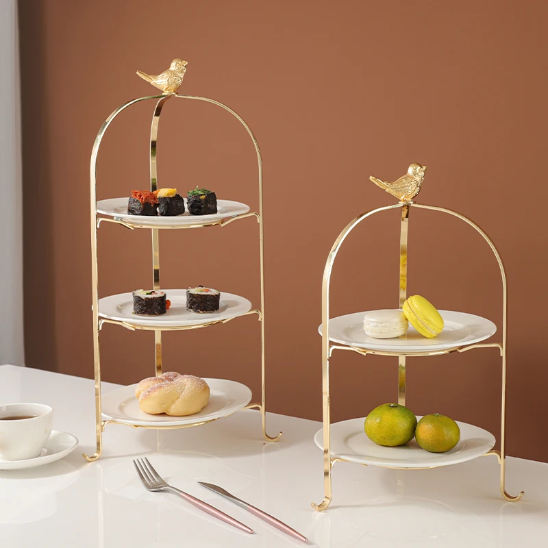 New arrival 3 tier tower afternoon tea fruit food display cake stand with ceramic plate