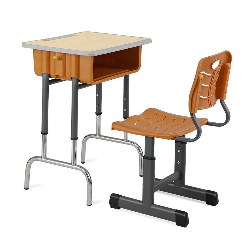 School Furniture Student Table and Chair Adjustable Kids School Desk and Chair Set Class Room Plastic Single Student Desk