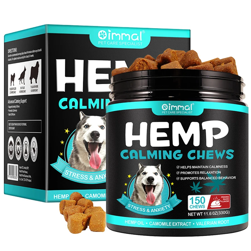 Oimmal 150 Soft Chews Pet Natural Soothing Snacks Treats Dog Supplement Anti Stress Anxiety Relief Hemp Calming Chews For Dogs