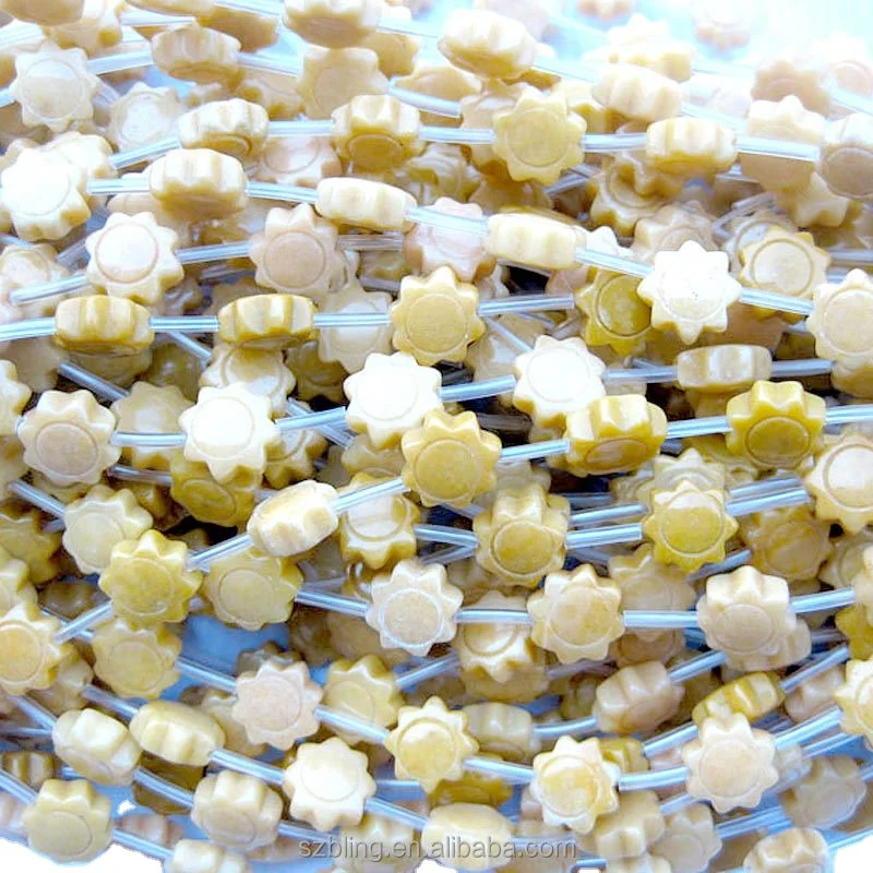 Wholesale Gemstone Beads Yellow Jade Carved Sun Beads