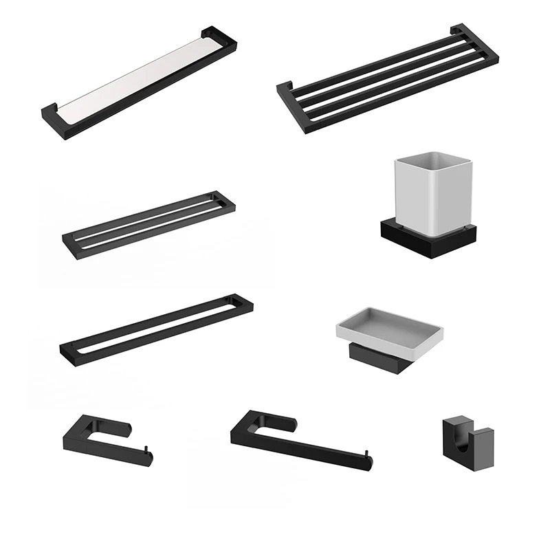 Luxury Black Brass Hotel Washroom Toilet Accessory Bathroom Accessories Set