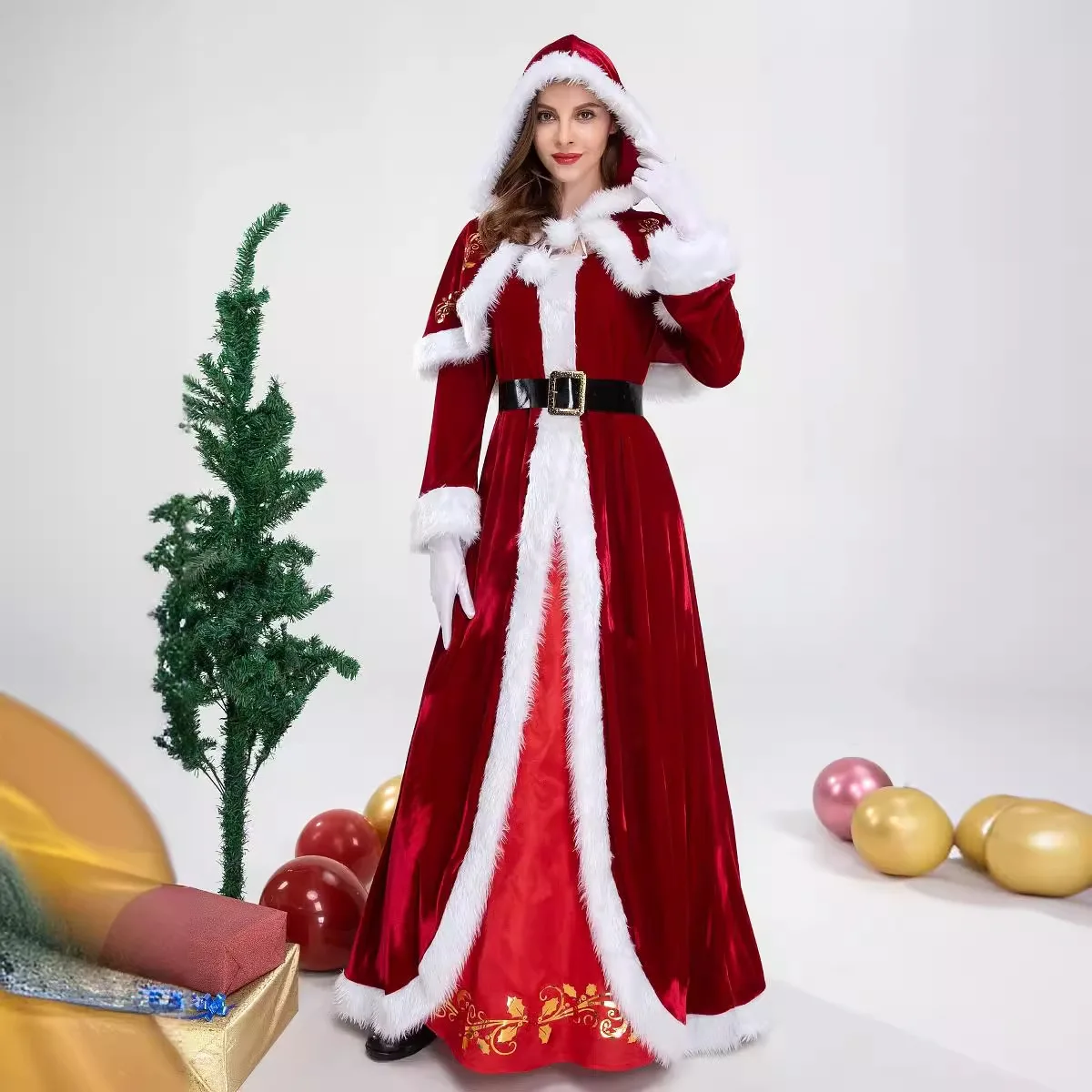 New Design Red Riding Hood Long Dress Queen Christmas Santa Party Cosplay Dress for TV & Movie Costumes
