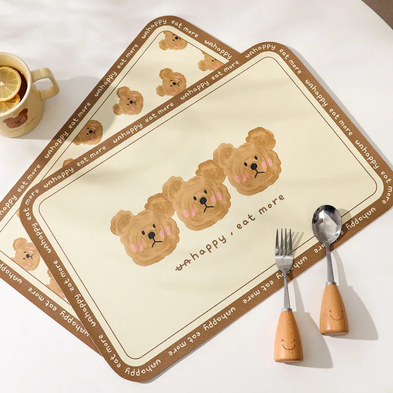 synthetic leather Placemats,Cute Cartoon  Placemats Non-Slip Table Mats Heat resistant