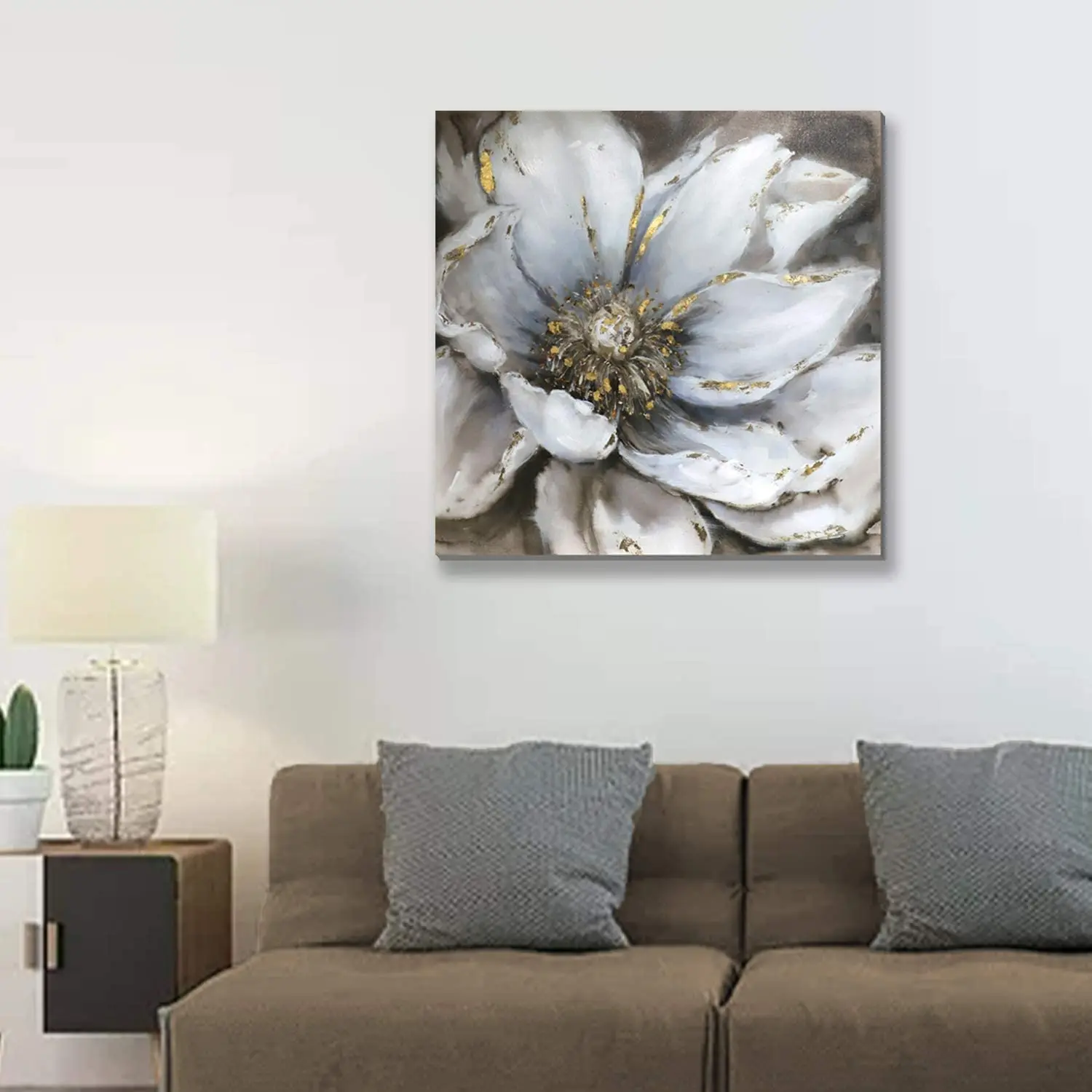Living Room Bedroom Decor Large Black And White Flower Dark Grey Gold Floral vintage oil painting pictures of flowers