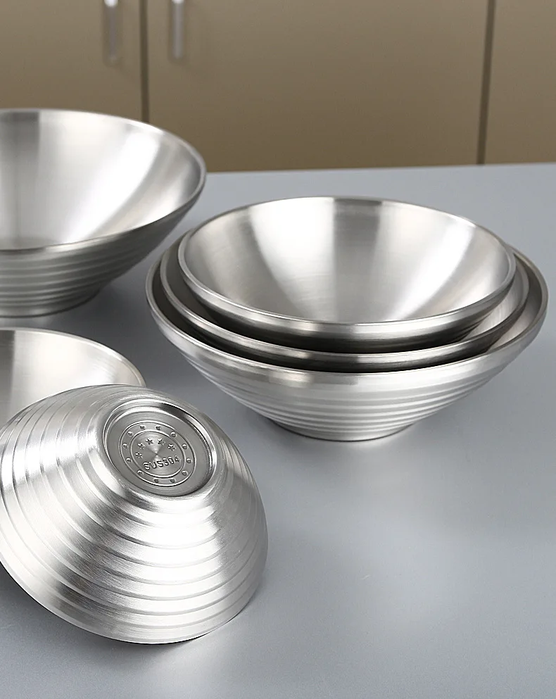 Thickened 304 Stainless Steel Household Double-Layer Insulated Threaded Ragen Bowl