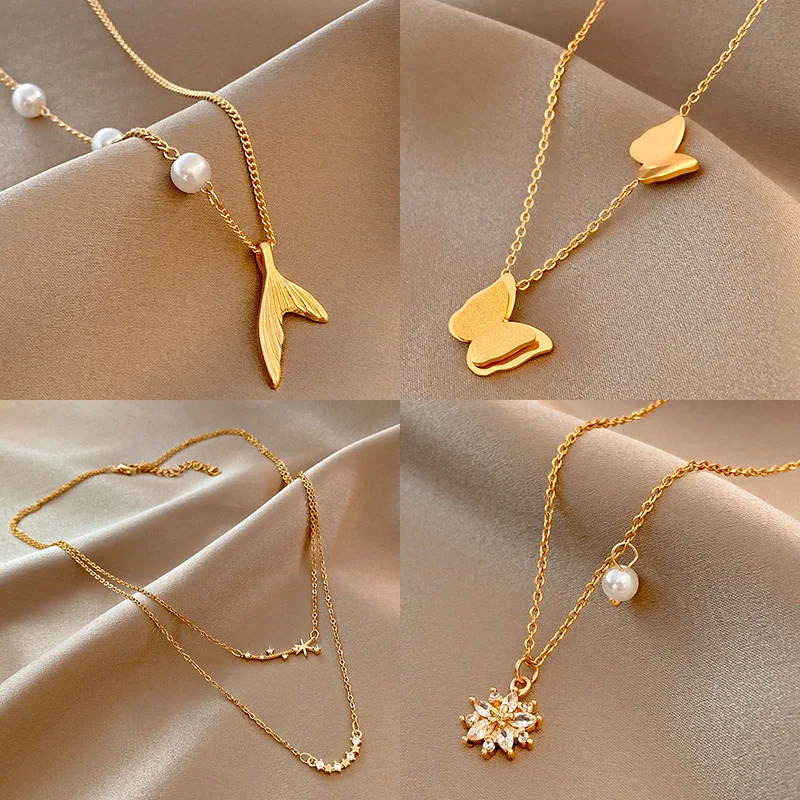 Retro Necklace Titanium Steel Personality Love Various Styles Charm Collarbone Chain for Women Jewelry