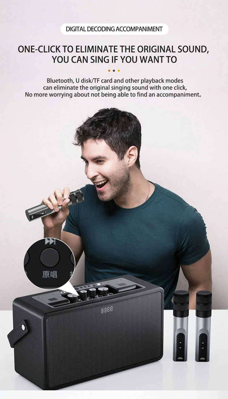factory direct selling Karaoke Speaker Wireless with Two Microphone Portable Speaker 60W Wireless Blue Tooth Karaoke Speaker