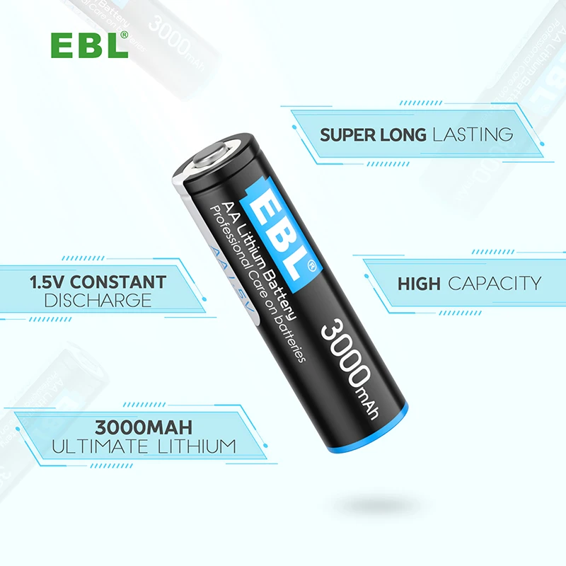 Anti-leakage Double A EBL Lithium iron Dry 3000mAh 1.5V Battery Pack AA Batteries