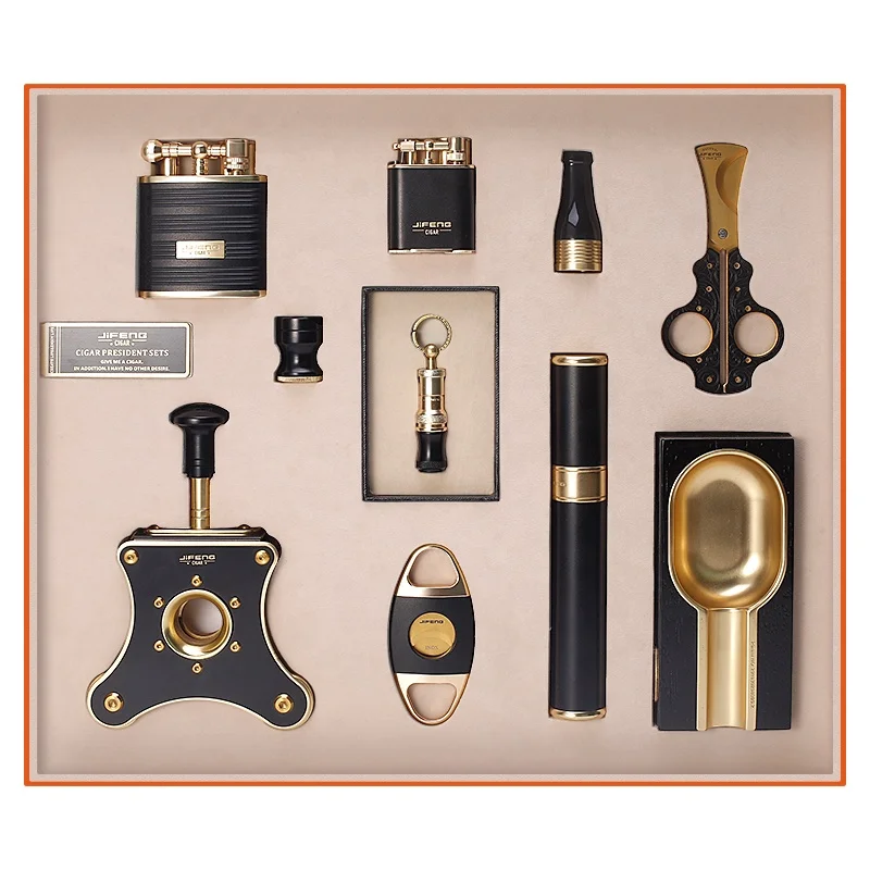 JIFENG TZ980 luxury High Quality wholesale luxury Cigar lighter cutter ashtray tube cigar accessories gift Set