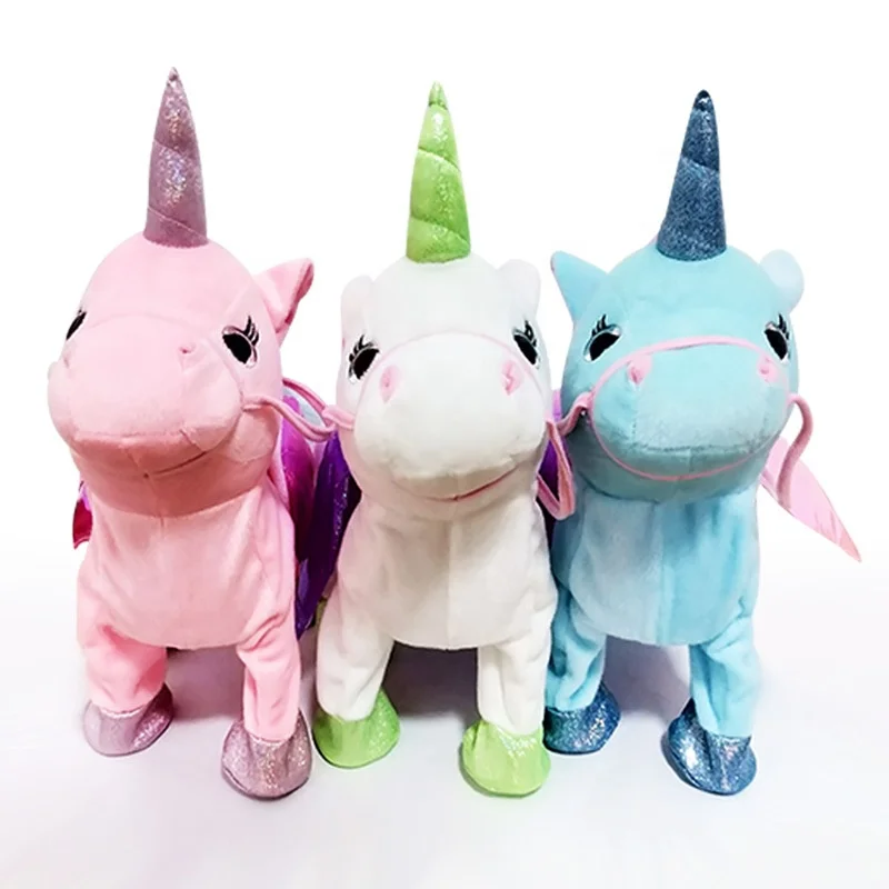 35cm hot selling kawaii plush toy sing and walking electronic unicorn