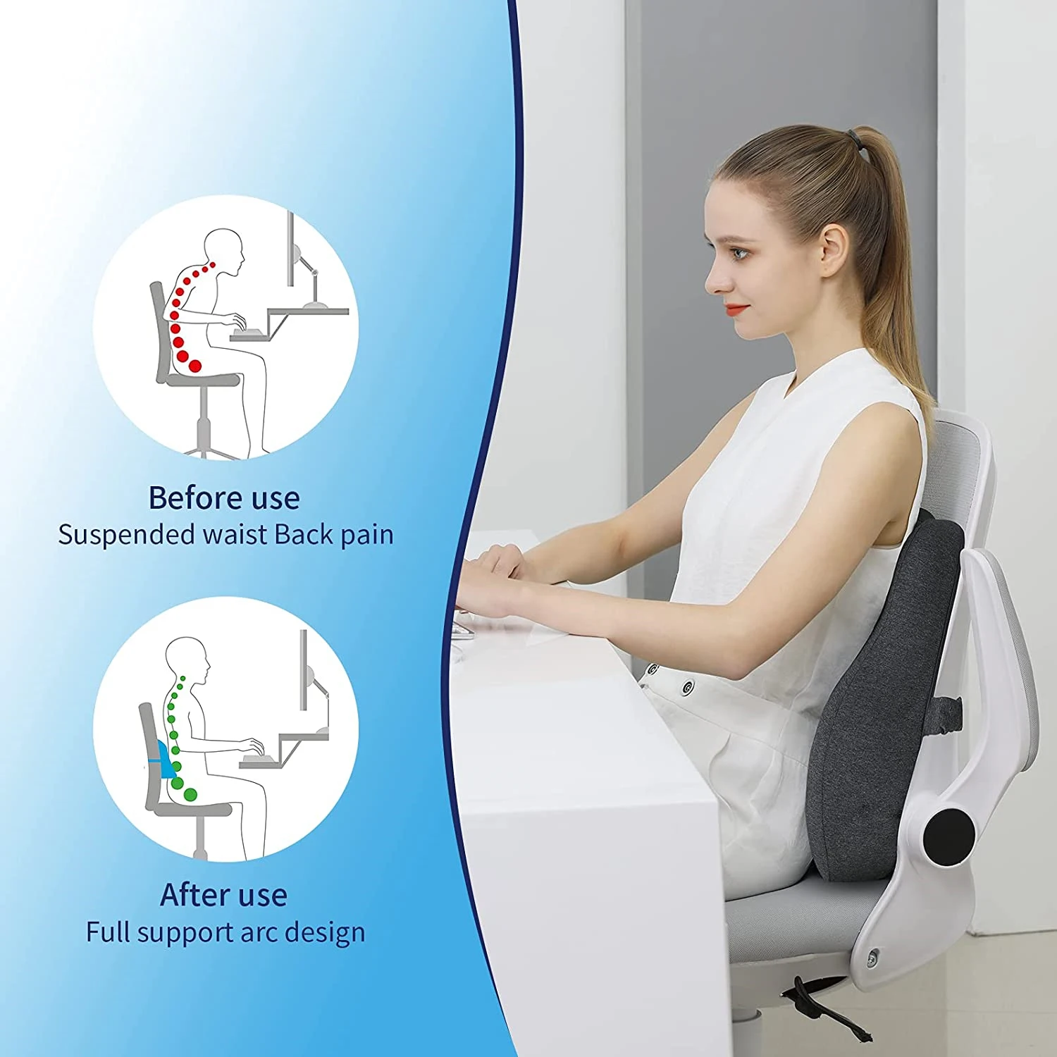 Memory Foam Lumbar Support Pillow, Backrest Pillow for Back Pain Relief, Memory Foam Back Support Pillow for Office Chair