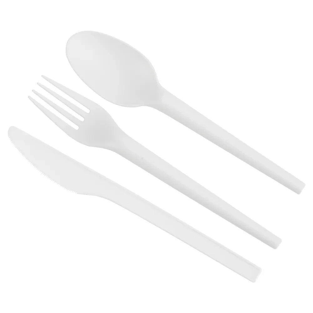 Eco friendly disposable biodegradable spoon knives and forks wholesale PLA cutlery sets for food