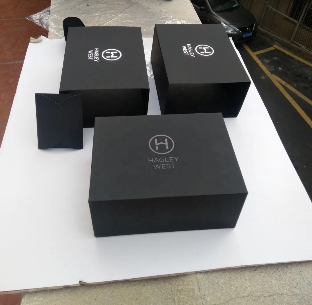 Factory Custom Foil Logo Art Paper Black Magnetic Gift Box Storage Case Watch Packaging Kit