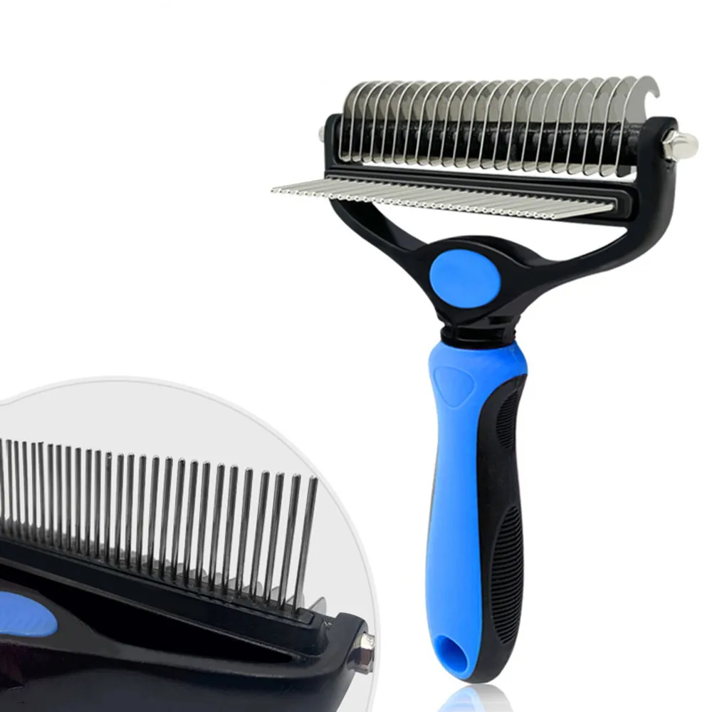 Garfield stainless steel pet hair 2 in 1 cat dog rake deshedding dematting brush comb grooming tools