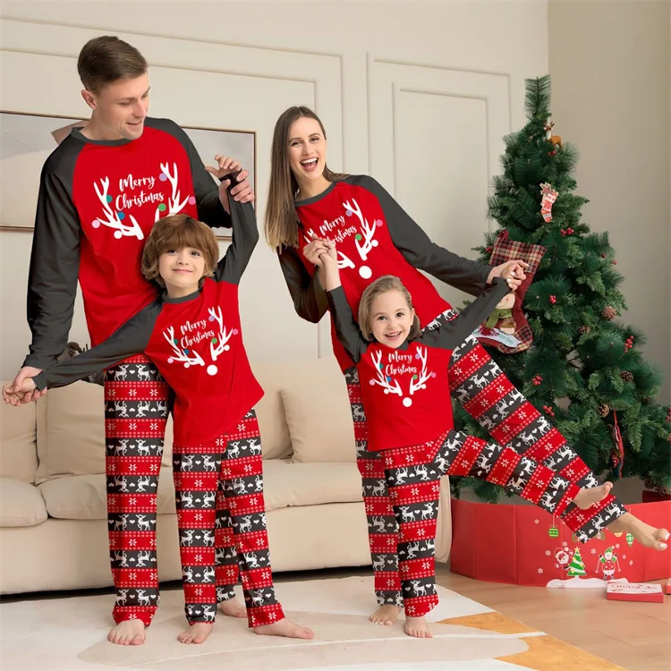 European and American deer head printed Christmas parent-child set new arrival long sleeved Halloween home wear pajamas