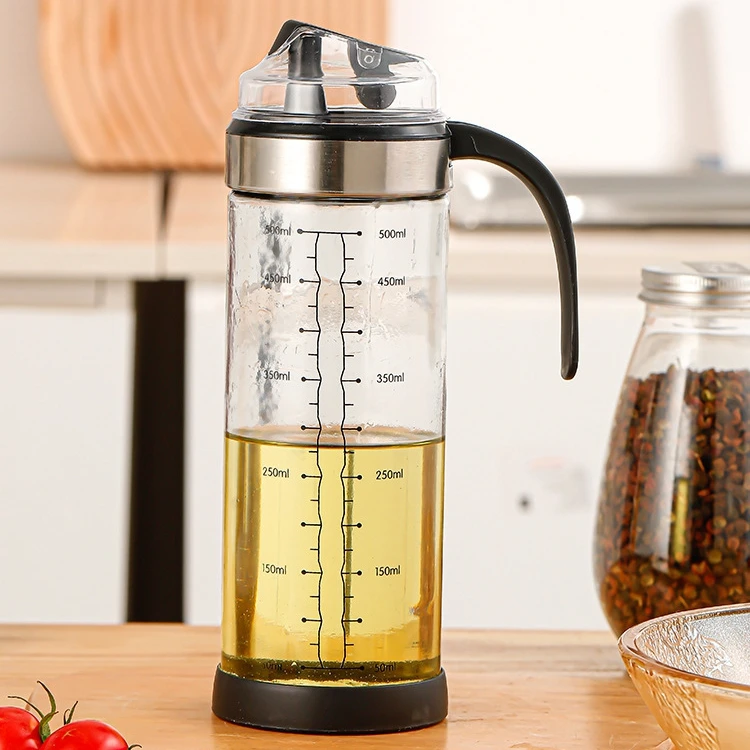 500ML Glass Oil Bottle Dispenser Kitchen Sauce Bottle Oil Vinegar Pot Leak Proof Measurable Oiler Olive Glass Jar