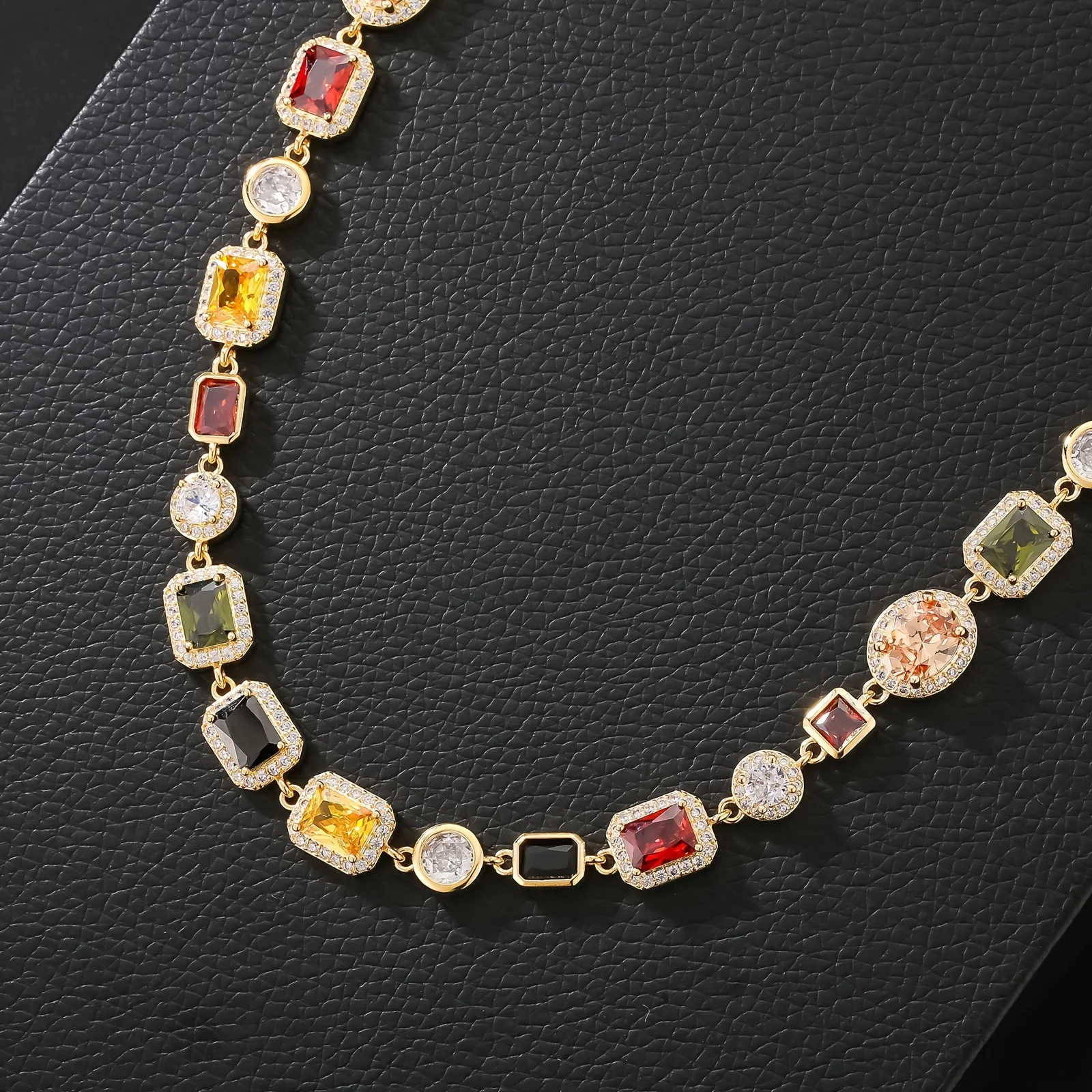 Sparkly Multi Gemstone Choker Chain 18K Real Gold Plated Brass Jewelry 10MM Colorful CZ Rainbow Gem Stone Necklace for Women Men