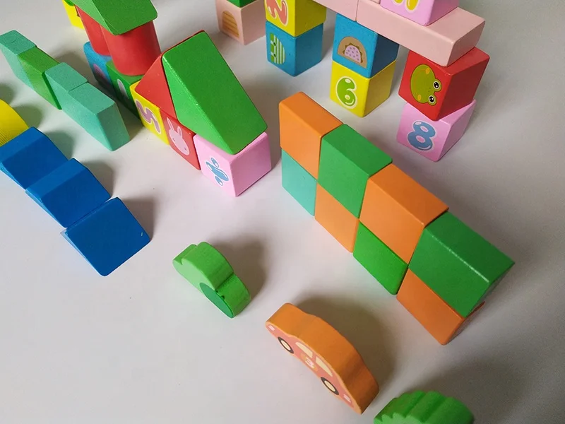 52PCS Wooden Blocks Toys For Kid Creative Solid Wood Build Toys For Children Wooden Building Blocks For Toddler