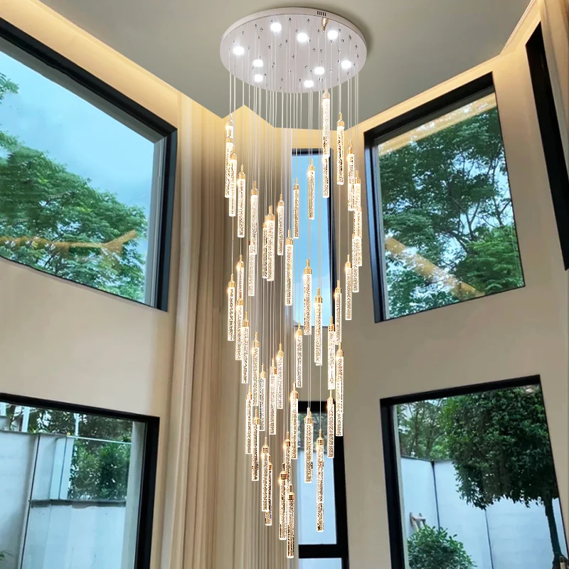 2024  Original  Factory  Design 16 Years Modern  Luxury Big Long Living  Stairs Foyer Gold Silver Long Crystal LED Chandelier