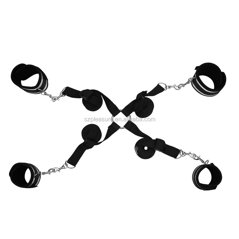 Hot Sale Black Handcuffs/Ankle Shackles Bondage Kit Sex Toy SM Nylon Cuffs Adult Men and Women Bandage BDSM for Couples