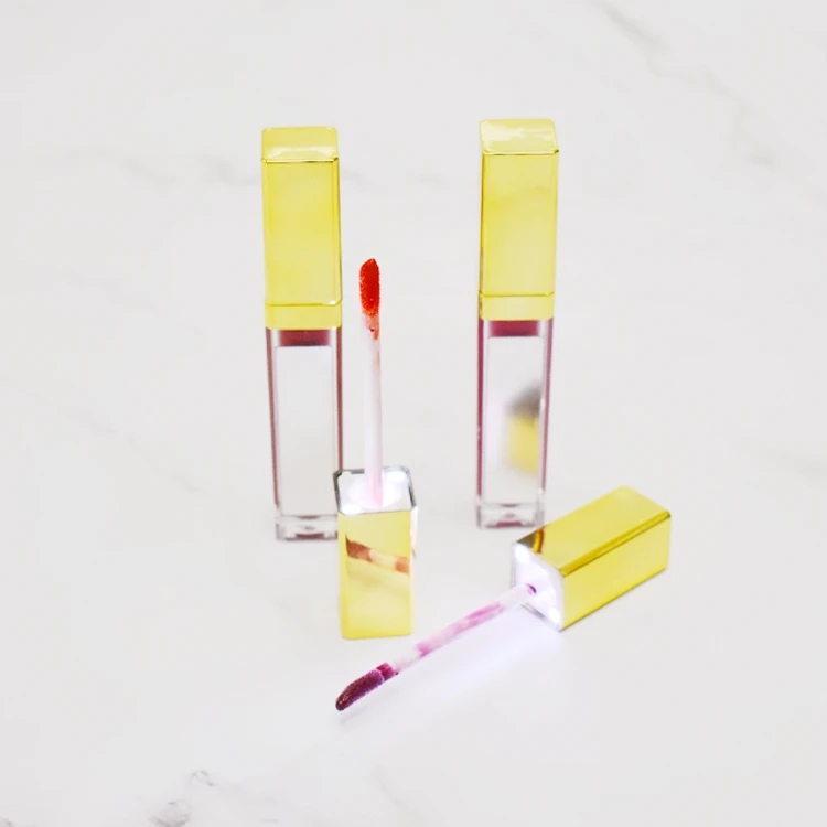 Wholesale Private Label Vegan Luxury Gold LED Square Matte Gloss Liquid Lipstick Tubes Custom Makeup Lipstick