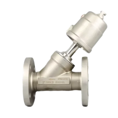 DN50 Stainless Steel SS304 SS316L Water Hammer Proof Flange Pneumatic Angle Seat Valve With Stainless steel actuator